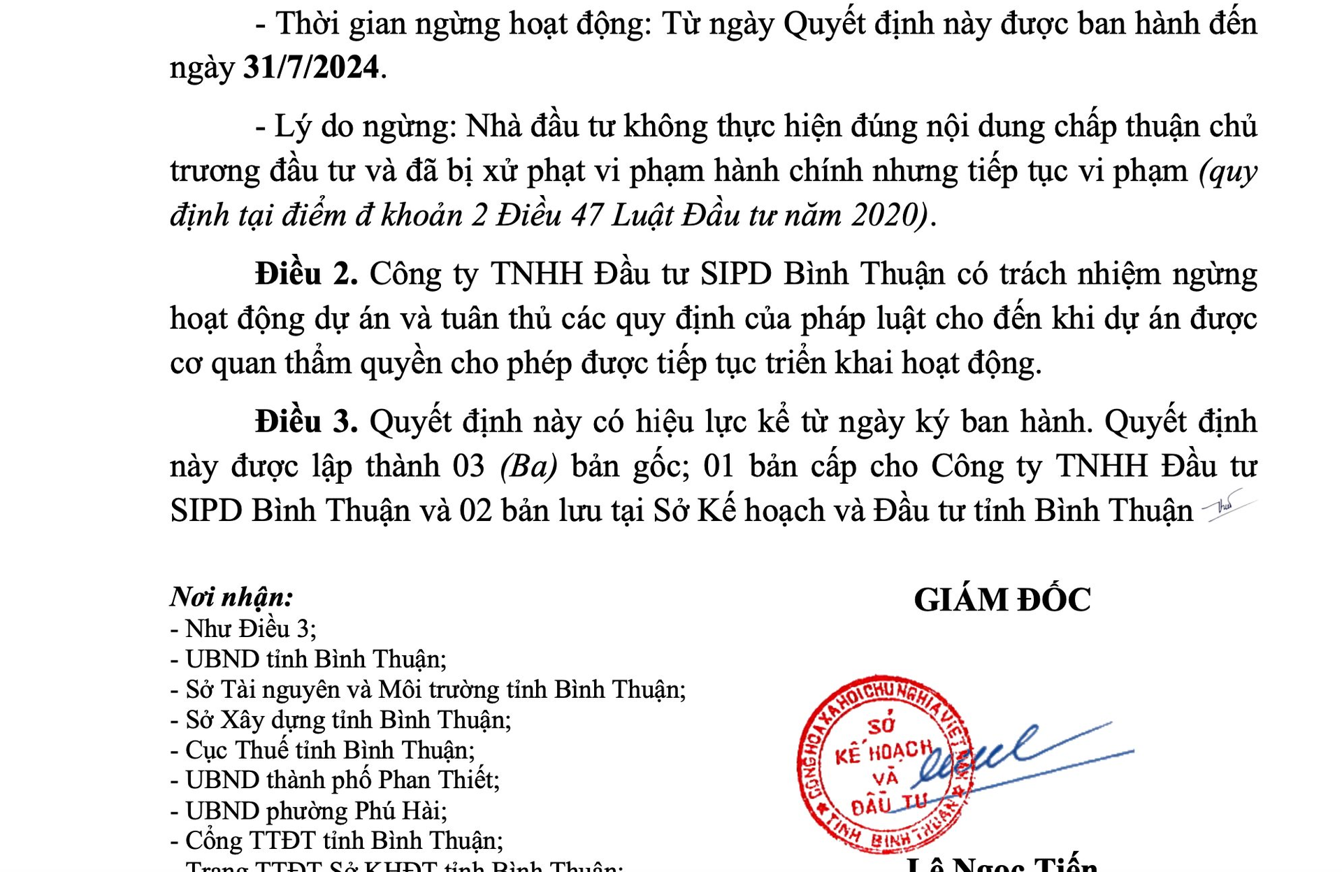 Bình Thuận ra quyết định ngừng hoạt động 2 dự án khu du lịch từ cuối tháng 7/2024