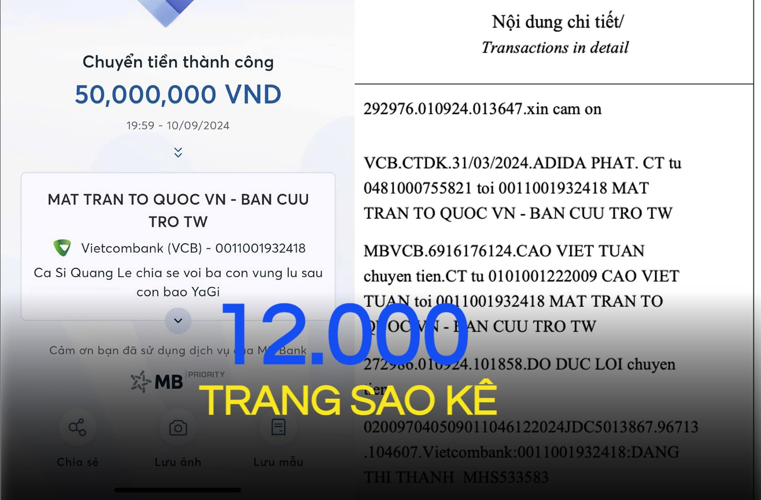 Xem và tải về sao kê của Mặt trận Tổ quốc Việt Nam hơn 12.000 trang ủng hộ đồng bào thiệt hại do ảnh hưởng bão số 3 ở đâu?