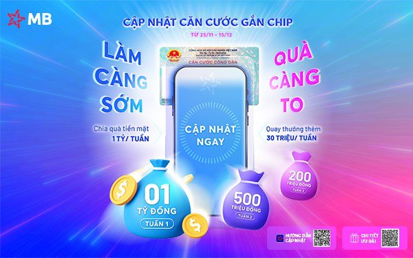 MB tặng 30 triệu cho khách hàng cập nhật căn cước gắn chip trên App MBBank