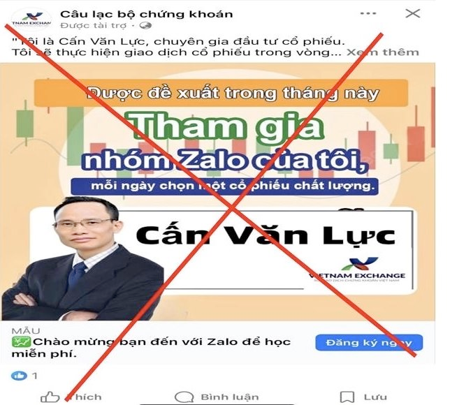 Mạo danh Sở GDCK Việt Nam, dùng hình ảnh chuyên gia Cấn Văn Lực, Phạm Lê Thái để mời chào tham gia nhóm zalo dạy "chơi chứng khoán"