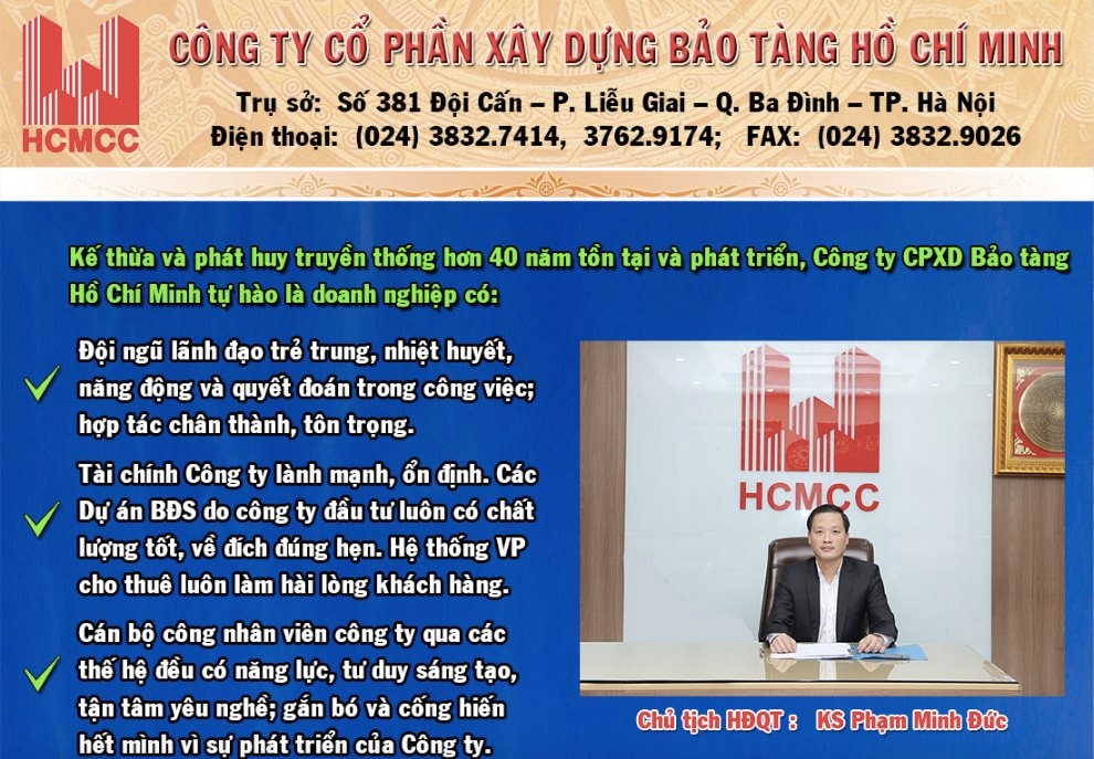 CTCP Xây dựng Bảo tàng Hồ Chí Minh (HMS) miễn nhiệm Phó Tổng Giám đốc