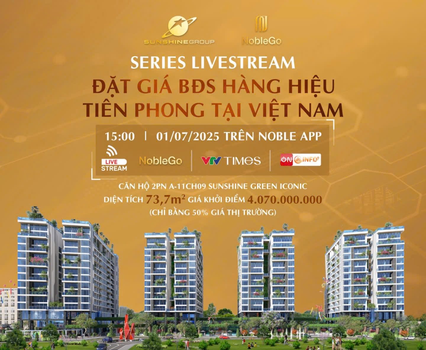 Sunshine Group livestream đặt giá căn hộ vào 1/7 chỉ với giá khởi điểm bằng 50% giá thị trường