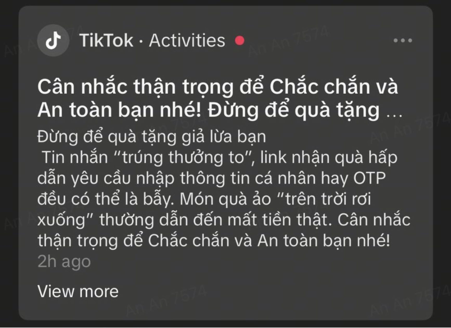 TikTok gửi cảnh báo lừa đảo trực tuyến trực tiếp trong ứng dụng