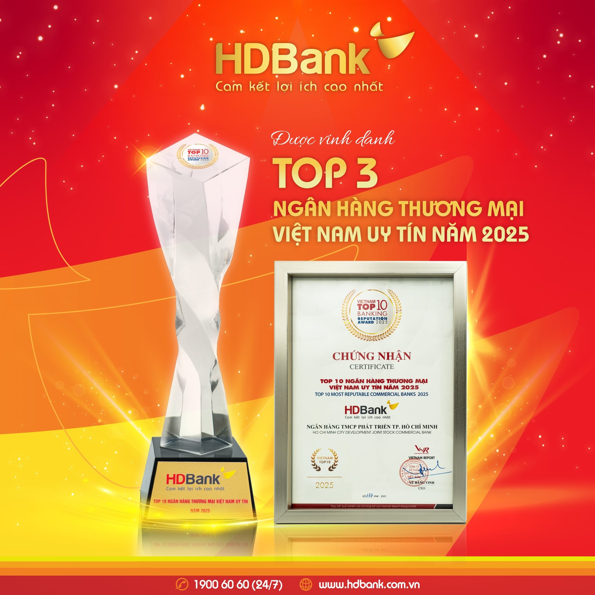 HDBank giữ vị trí thứ 3 Top ngân hàng niêm yết uy tín và hiệu quả nhất Việt Nam
