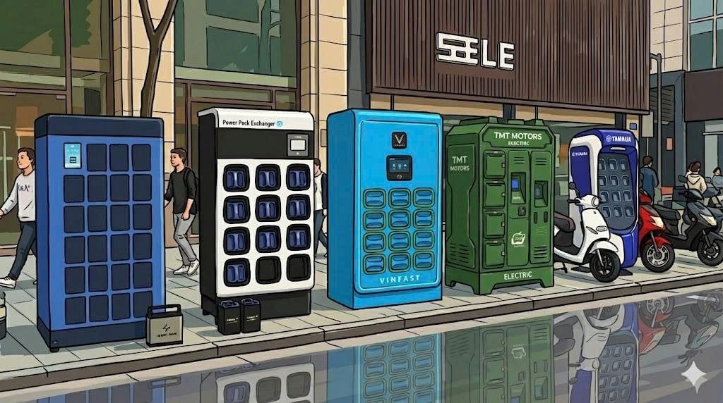 Cuộc đua tủ đổi pin xe điện ở Việt Nam: VinFast mục tiêu "phủ" 150.000 trạm, Honda, Yamaha, TMT Motors sắp nhập cuộc, 1 hãng đã làm từ năm 2023