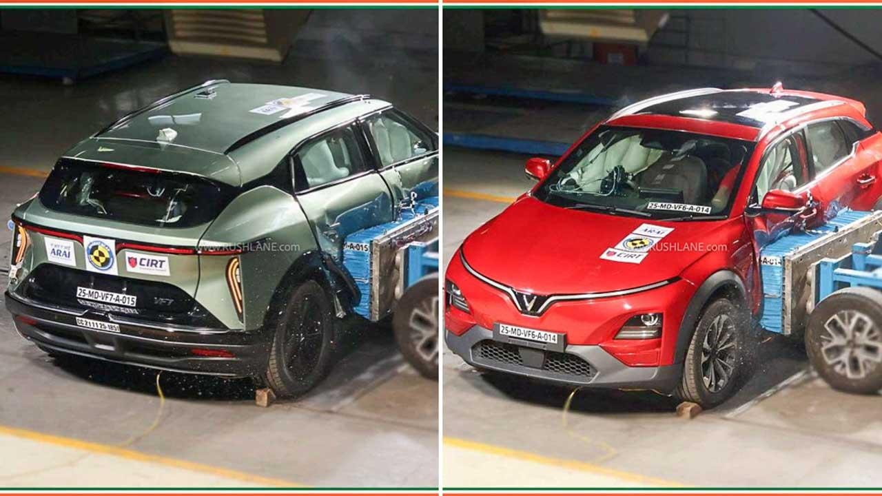 Xe VinFast VF6, VF7 chịu va chạm mạnh: Thân vỏ biến dạng ra sao, người trong xe an toàn thế nào?