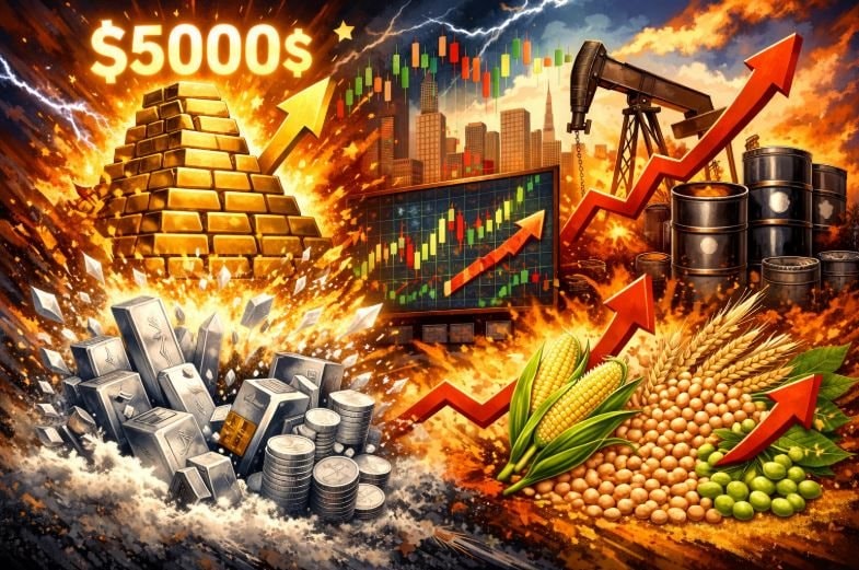 Thị trường tuần qua: Biến động chưa từng thấy, vàng áp sát 5.000 USD, bạc bùng nổ, dầu và nông sản đồng loạt tăng