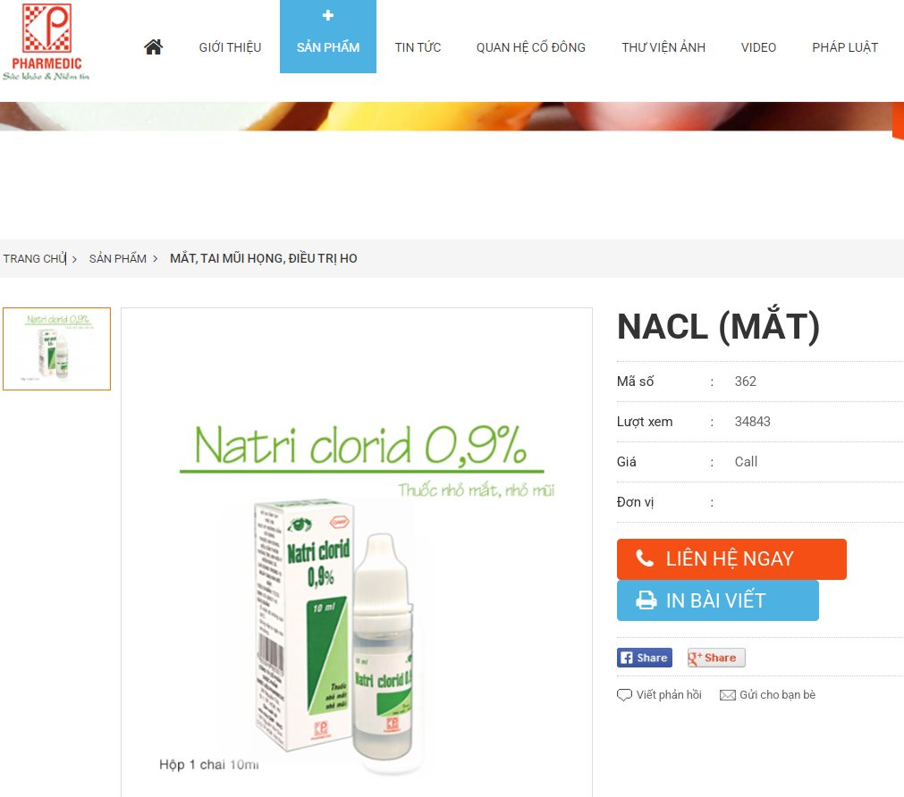 Lâm Đồng thu hồi lô thuốc nhỏ mắt Natri clorid 0,9% của Pharmedic không đạt chất lượng