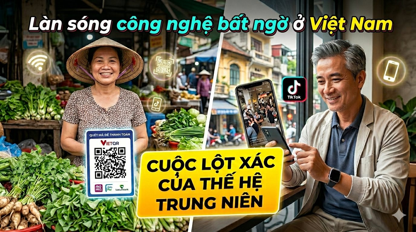 Làn sóng công nghệ bất ngờ ở Việt Nam: Cô bán rau quét mã QR, chú U50 lướt TikTok mỗi ngày, cuộc lột xác ngoạn mục của thế hệ trung niên