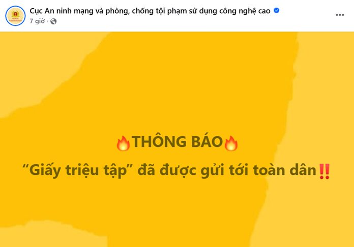 Cục An ninh mạng và phòng, chống tội phạm sử dụng công nghệ cao đã gửi "giấy triệu tập" tới toàn dân: Chuyện gì đây?