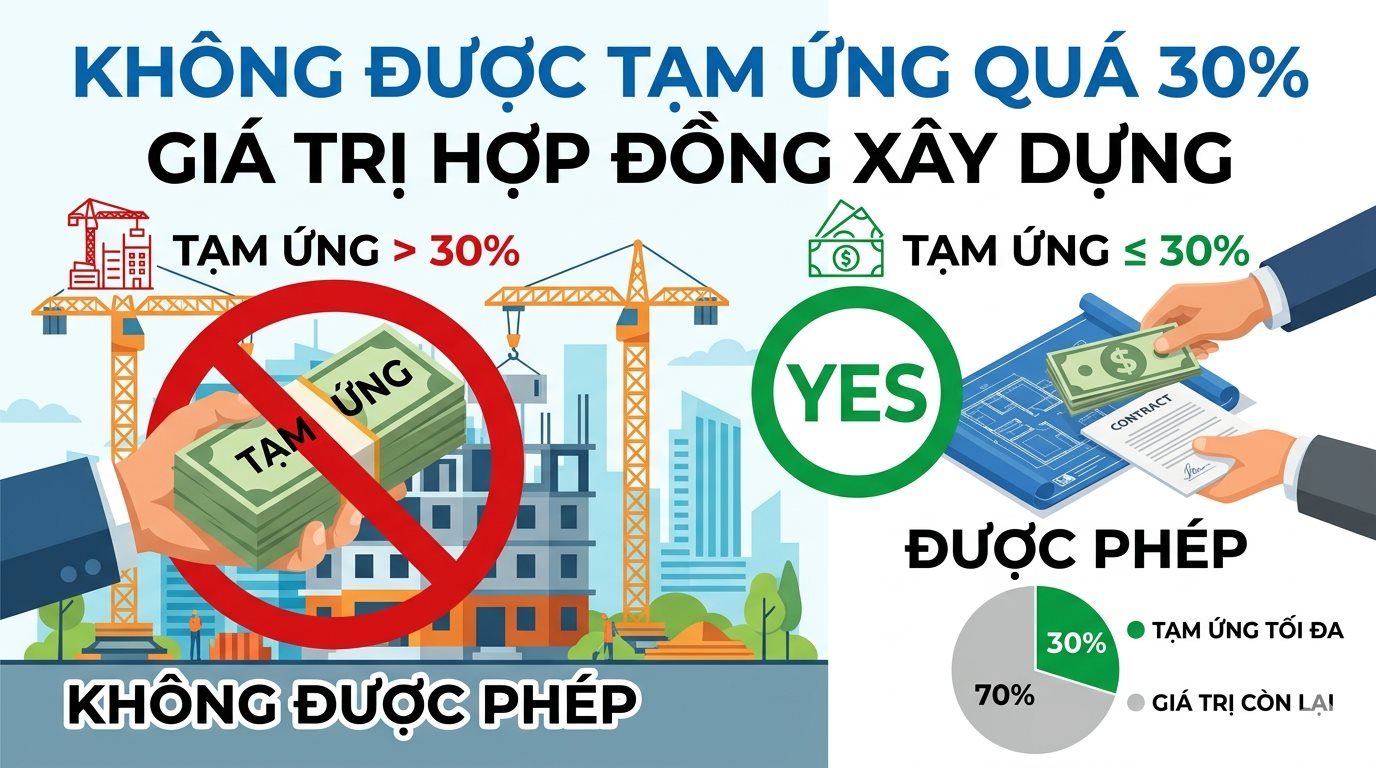 Không được tạm ứng quá 30% giá trị hợp đồng xây dựng