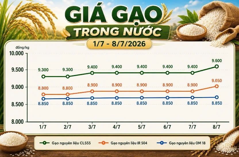 Thị trường hàng hóa ngày 8/7: Giá cao su thế giới tăng mạnh, gạo nguyên liệu neo cao
