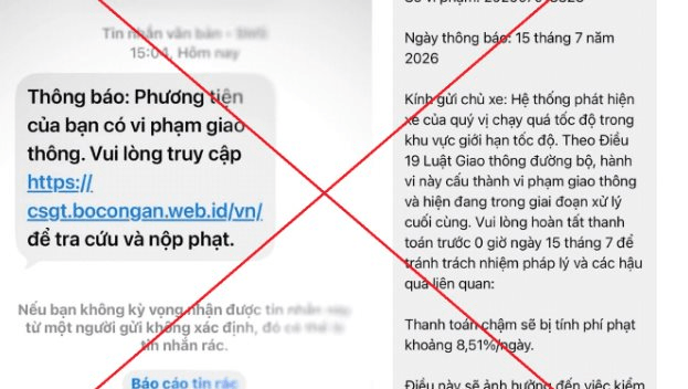 Công an cảnh báo người dân nhận được tin nhắn từ "Cổng Dịch vụ công quốc gia" có nội dung sau