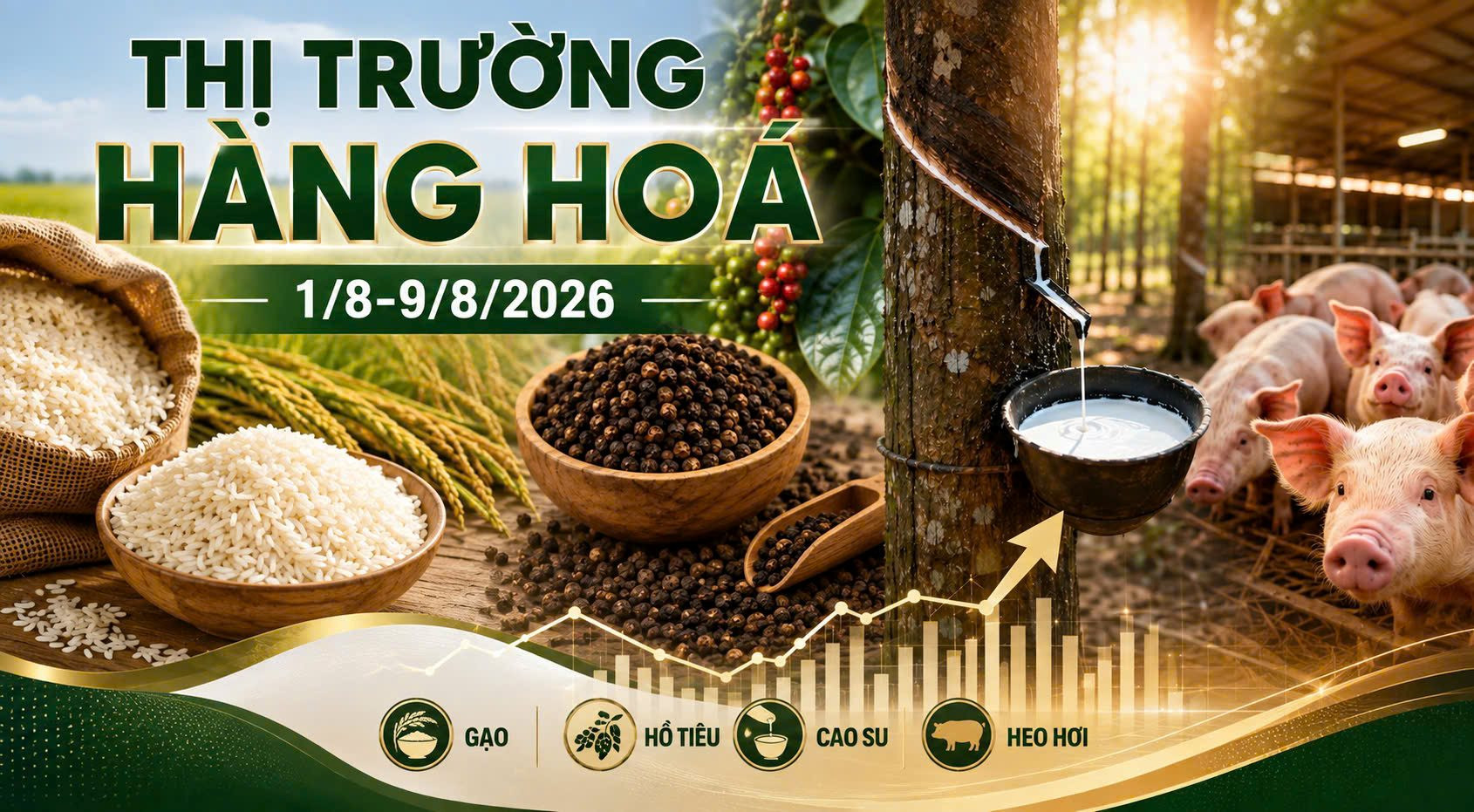 Thị trường hàng hóa 1/8-9/8: Cao su bật tăng, heo hơi rơi về 58.000 đồng/kg