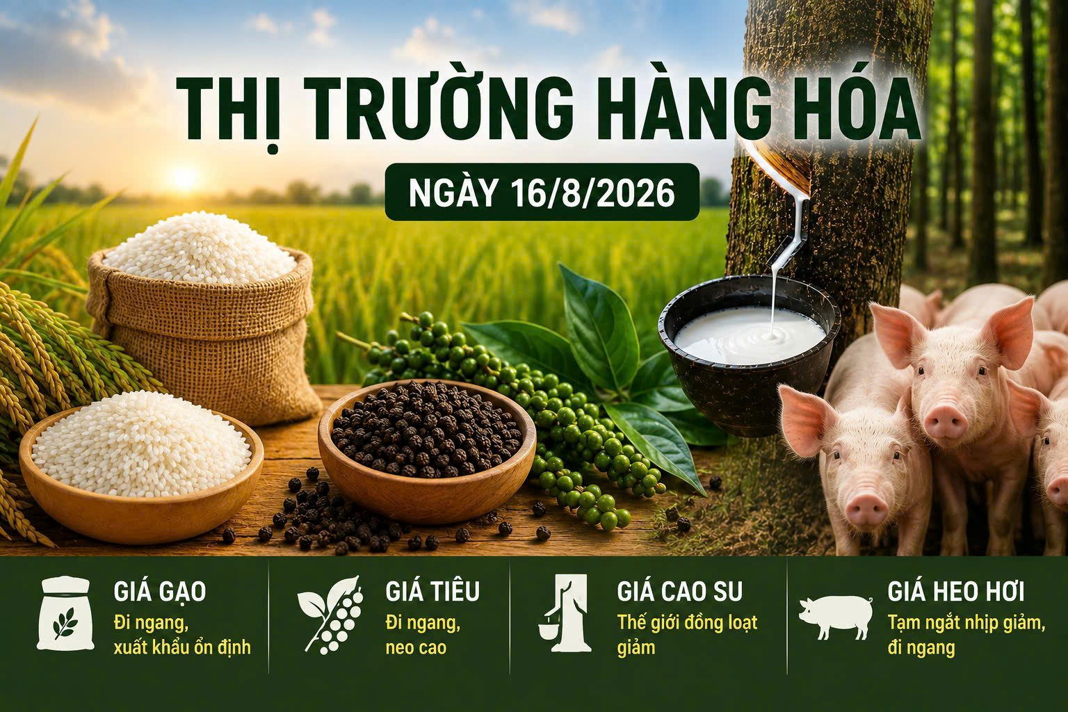 Thị trường hàng hóa 16/8: Cao su  giảm, heo hơi tạm ngắt nhịp rơi