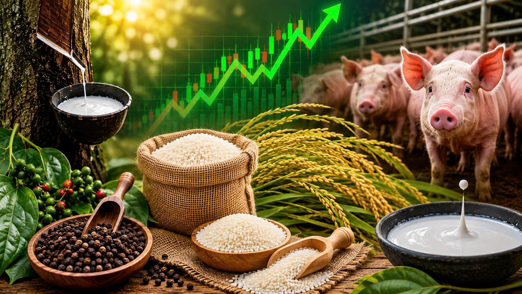 Thị trường hàng hoá tuần qua: Gạo giảm mạnh, heo hơi phục hồi