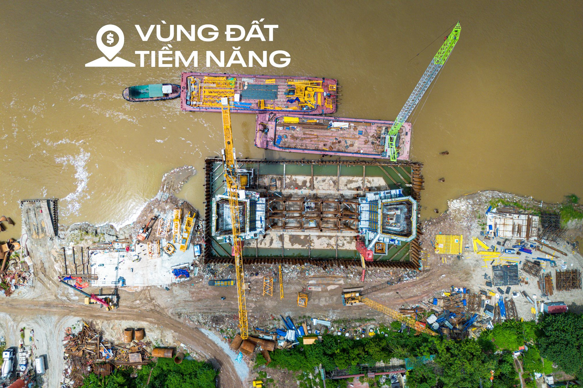 Toàn cảnh công trường xây cầu có trụ cao nhất, nhịp chính dài thứ 2 Việt Nam, nối trung tâm Hà Nội với đại đô thị của Vinhomes, sẽ hoàn thành sau một năm nữa