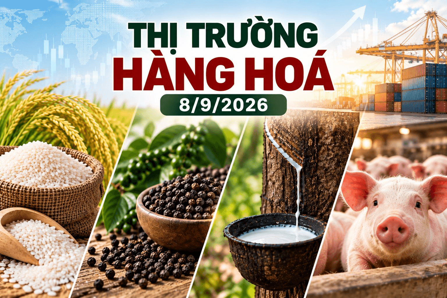 Thị trường hàng hóa ngày 8/9: Gạo giảm nhẹ, cao su bứt phá