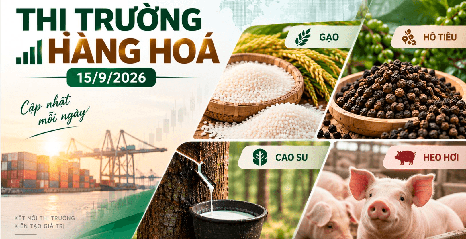 Thị trường hàng hóa ngày 15/9: Gạo nguyên liệu tăng giá, cao su chìm trong sắc đỏ