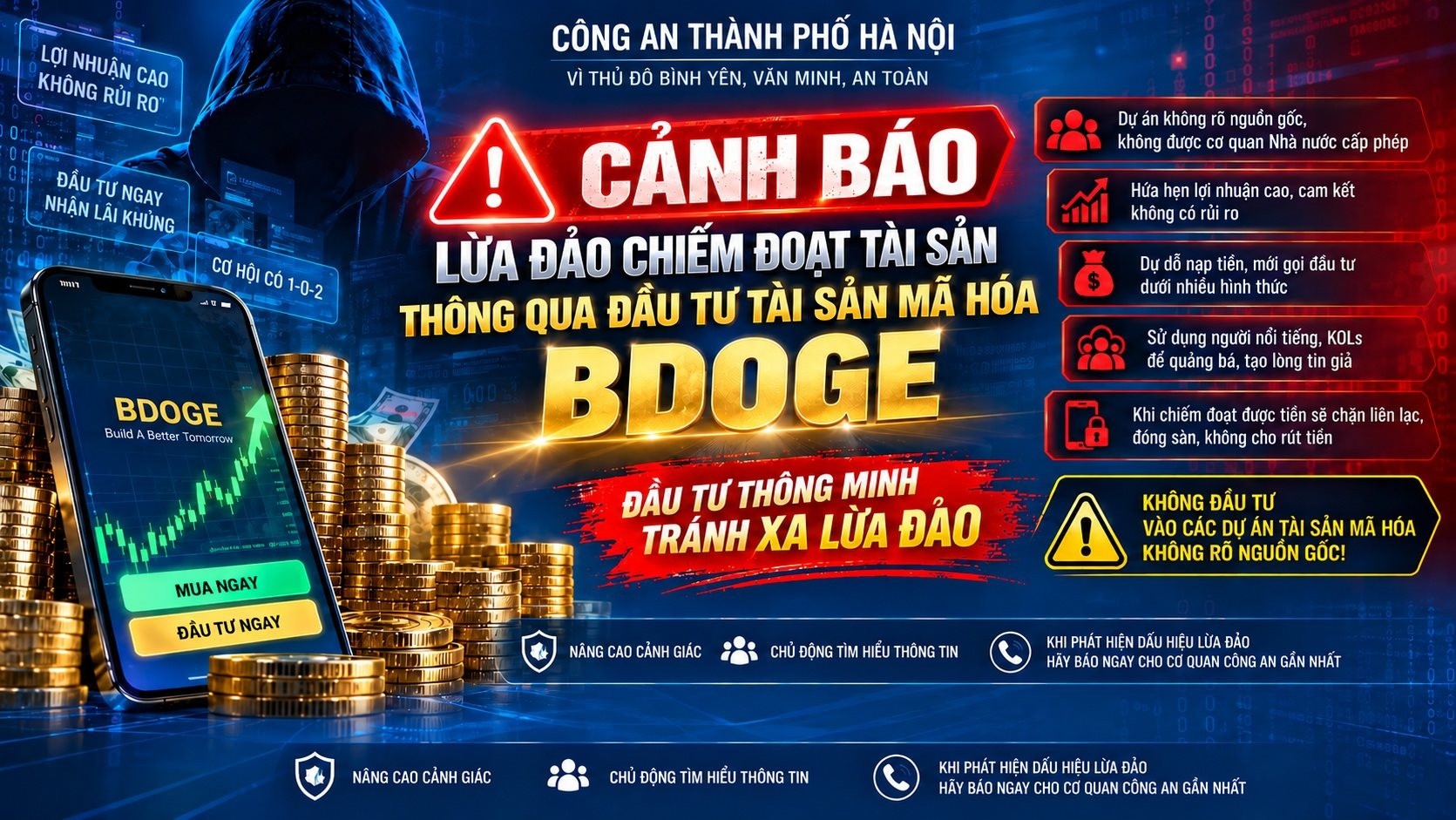 Công an Hà Nội cảnh báo thủ đoạn lừa đảo đầu tư tài sản mã hóa BDOGE