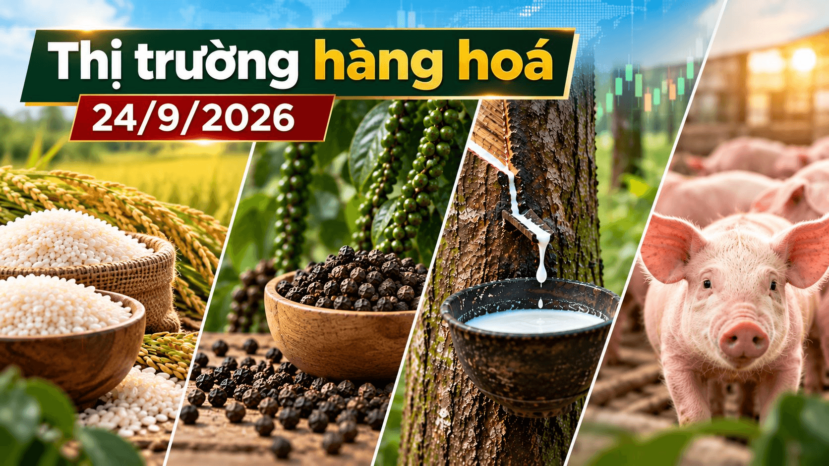 Thị trường hàng hóa ngày 24/9: Giá tiêu đồng loạt giảm, cao su nối dài đà tăng