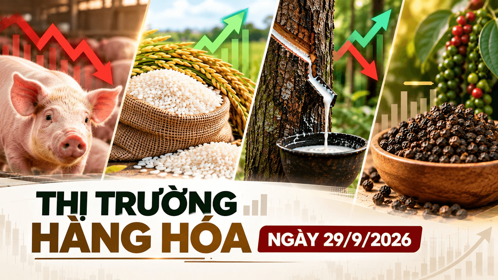 Thị trường hàng hóa ngày 29/9: Heo hơi giảm sâu, gạo nguyên liệu nhích tăng