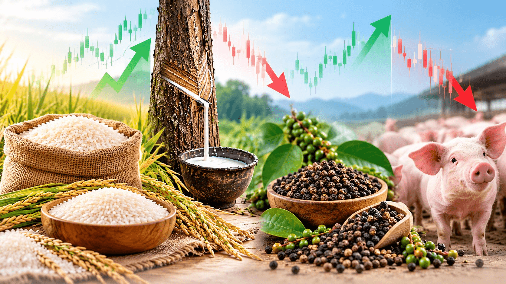 Thị trường hàng hóa tuần qua 12/10 - 18/10: Heo hơi giảm sâu, gạo nguyên liệu đi lên
