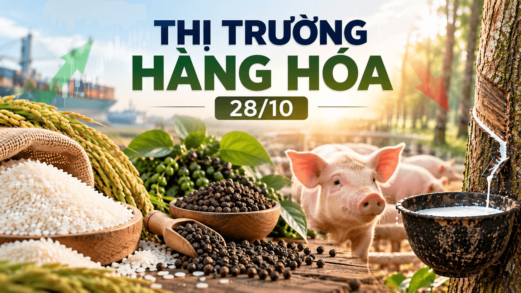Thị trường hàng hóa ngày 28/10: Heo hơi thủng đáy 44.000 đồng/kg, gạo xuất khẩu tăng giá. 
