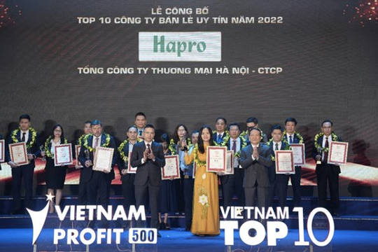 Hapro được vinh danh Top 10 Công ty bán lẻ uy tín lần thứ 5 