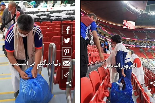 Cổ động viên Nhật Bản gây sốt khi nhặt rác trên sân vận động ở Qatar: Chúng tôi không thể nhìn rác bị bỏ lại