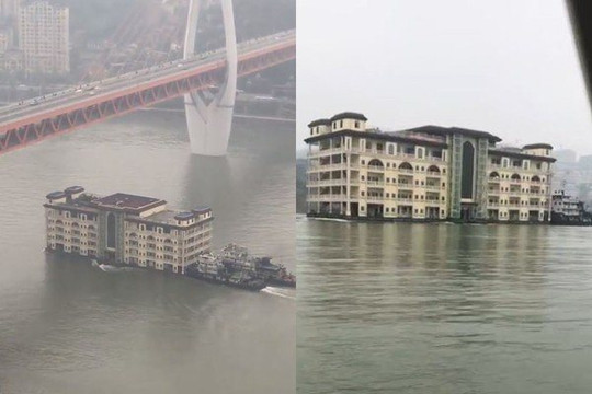 Nhà 5 tầng trôi trên mặt nước gây chấn động mạng xã hội Trung Quốc, lí do đằng sau càng khiến người ta bất ngờ