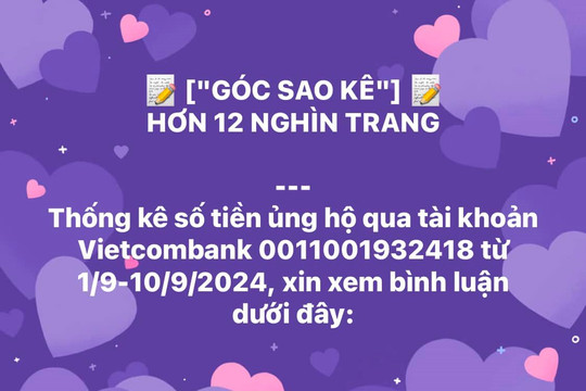 Mặt trận Tổ quốc Việt Nam công bố 12.000 trang sao kê số tiền ủng hộ đồng bào chịu ảnh hưởng bão lũ qua tài khoản Vietcombank