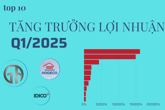 Tăng trưởng lợi nhuận 'khủng' nhất Q1/2025: Đứng đầu là 2 công ty BĐS tăng trên 10.000%, 2 công ty ô tô tăng trên 2.000%