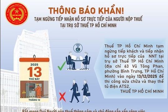 Thuế TP.HCM thông báo khẩn đến doanh nghiệp và người dân trên địa bàn