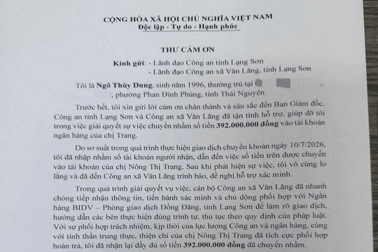 Phát hiện giao dịch chuyển khoản 392 triệu đồng đến tài khoản của Nông Thị Trang SN 1994, công an lập tức vào cuộc điều tra 
