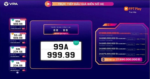 Công ty Đấu giá Hợp danh Việt Nam VPA thông báo: Biển ô tô 'ngũ quý' 99A-999.99 trúng đấu giá gần 28 tỷ